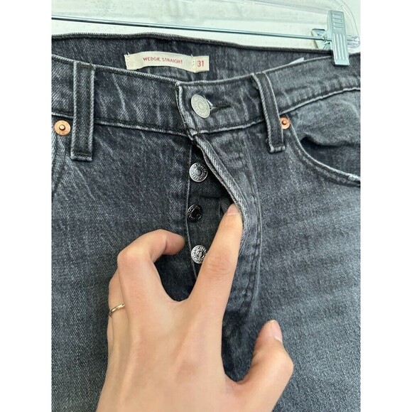 Levi's Wedgie Straight Charcoal Black Button Fly Jeans High Rise Women 31 31x26 - Picture 3 of 9